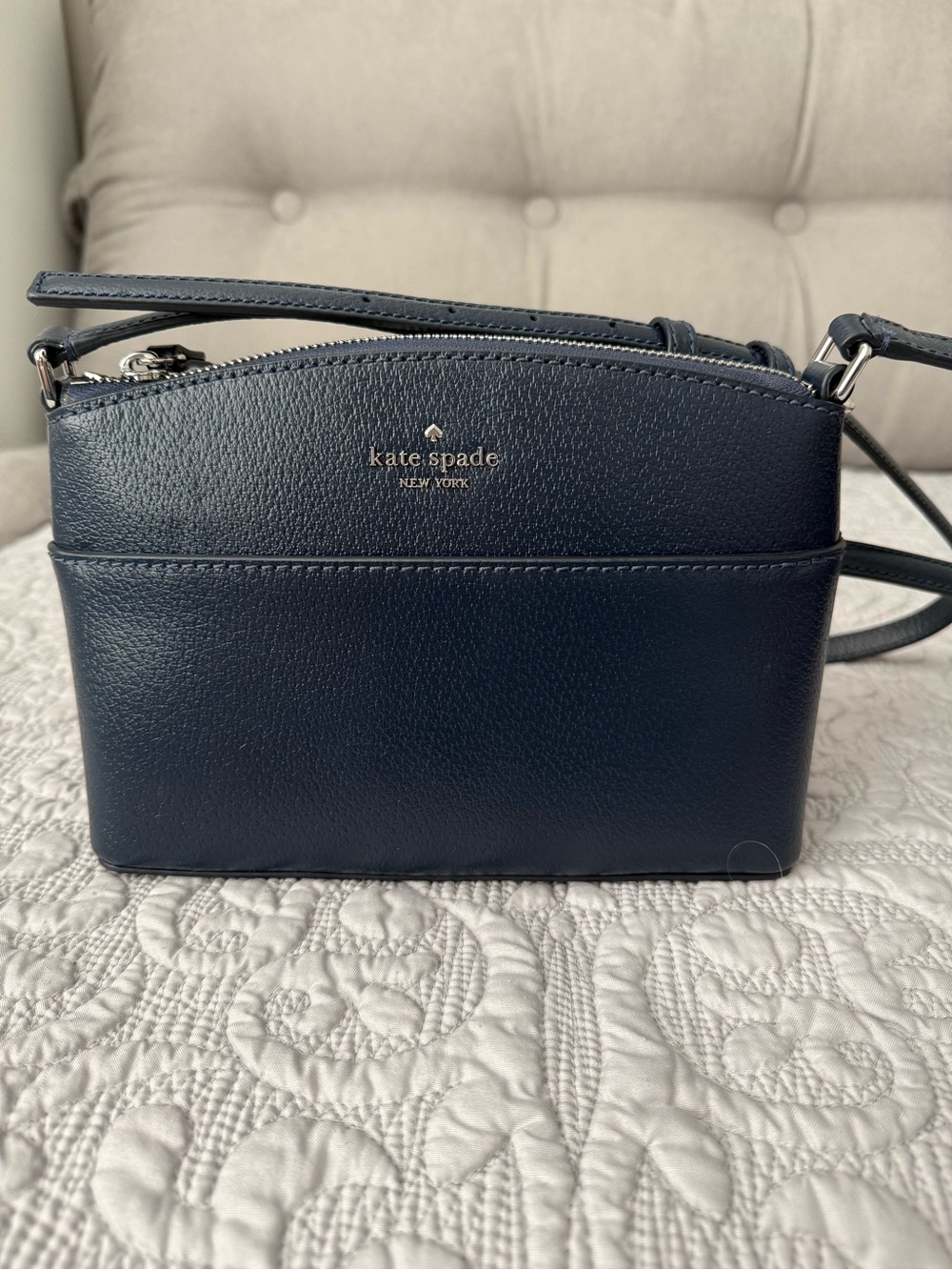 kate spade Navy Leather Crossbody with Front Slip Pocket